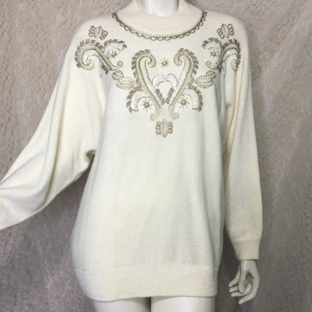 Alfred Dunner Vtg Xmas Sweater Embroidery Cottage Core Log Cabin Holiday Large